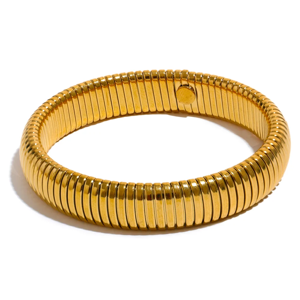 Waterproof Stainless Steel Elastic Thick Metal Bracelet Bangle 18K Gold Plated Trend Fashion Unisex Jewelry Men Women
