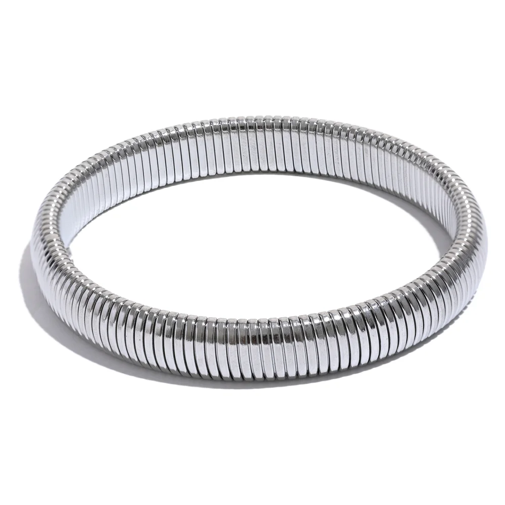 Waterproof Stainless Steel Elastic Thick Metal Bracelet Bangle 18K Gold Plated Trend Fashion Unisex Jewelry Men Women