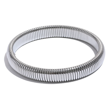 Waterproof Stainless Steel Elastic Thick Metal Bracelet Bangle 18K Gold Plated Trend Fashion Unisex Jewelry Men Women