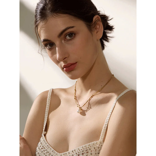 Elegant Imitation Pearls Stainless Steel Round Beads Chain Pendant Necklace for Women Gold Silver Color Korean Jewelry