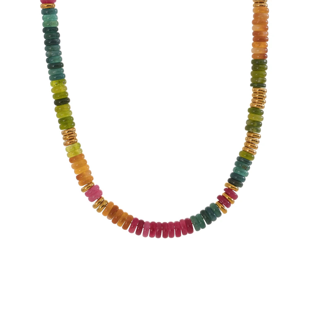 Colorful Natural Stone Beads Handmade Chain Y2K Fashion Necklace for Women Stainless Steel Waterproof Collar Jewelry Gift