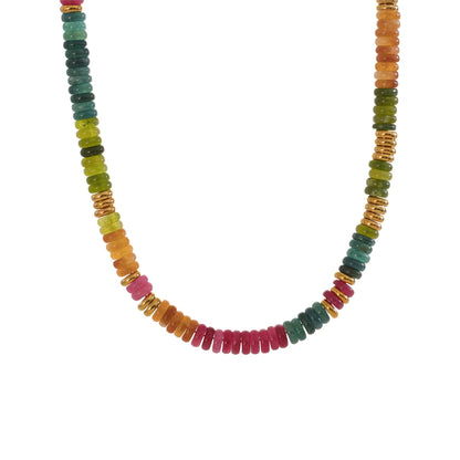 Colorful Natural Stone Beads Handmade Chain Y2K Fashion Necklace for Women Stainless Steel Waterproof Collar Jewelry Gift