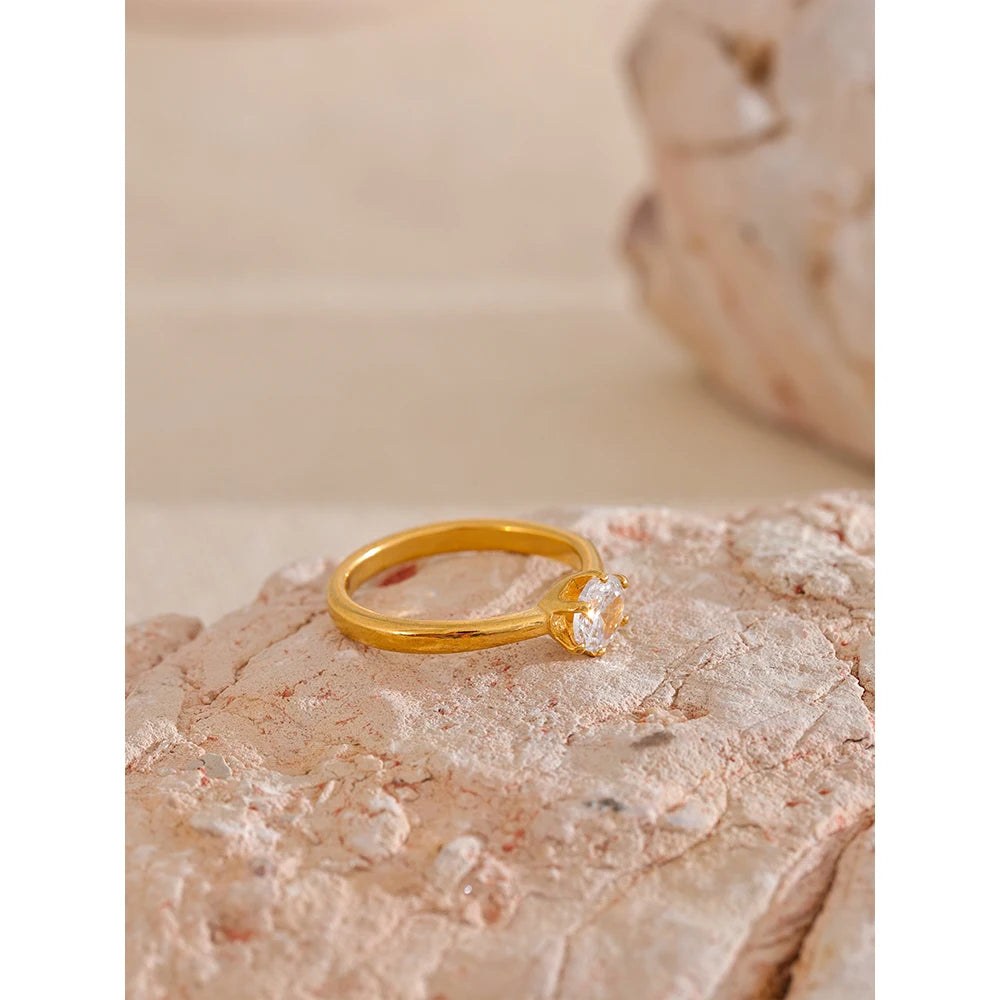 AAA Cubic Zirconia Classic Ring High Quality 18k Gold Color Stainless Steel Fashion Charm Jewelry