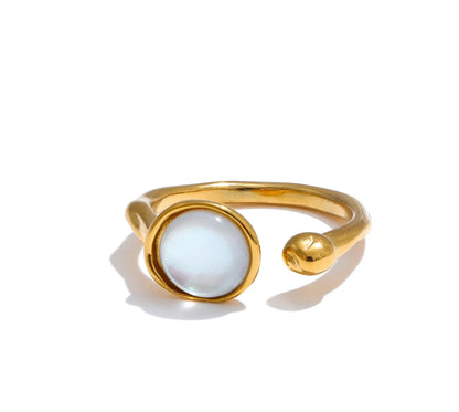 Fashion Stainless Steel Natural Shell Fritillary Geometric Ring 18K PVD Plated New Arrivals Jewelry Bagues Pour Femme Gift