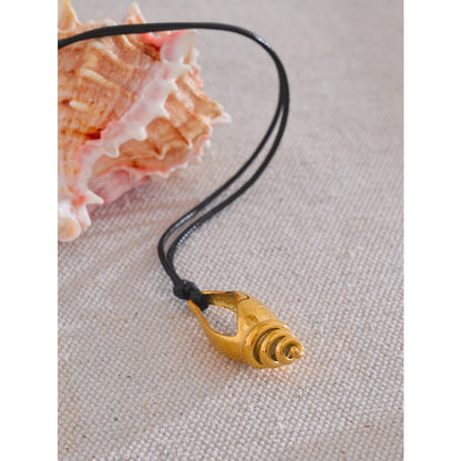 Summer Stainless Steel Metal Conch Shell Leather Pendant Necklace for Women Statement Daily Gold Color Charm Jewelry