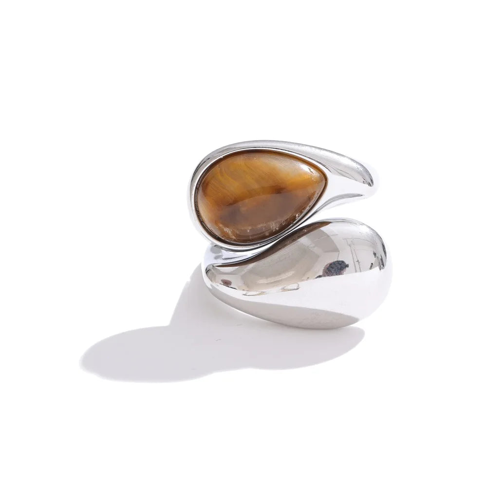 Fashion Imitation Pearl Water Drop Finger Adjustable Ring Women 316L Stainless Steel Elegant Gold Platinum Plated Jewelry