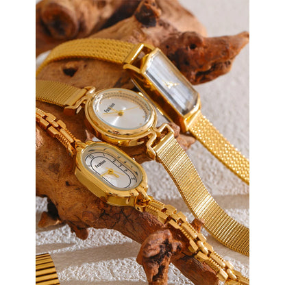 Fashion Stainless Steel Lades' Watch with Japan Movement Waterproof Polished Shiny 18K Gold PVD Plated Jewelry Accessories