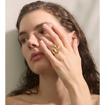 New Casting PVD Plated Stainless Steel Metal Geometric Adjustable Creative Ring Women Daily Fashion Jewelry Accessories