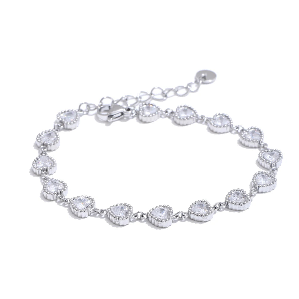 Heart Cubic Zirconia Shiny Waterproof Bracelet Bangle Stainless Steel Jewelry Casting Technology Holiday Gifts