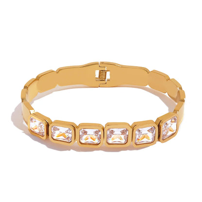 Bling Green White Cubic Zirconia Bracelet Bangle Stainless Steel Waterproof Trend High Quality Fashion Jewelry Women Party