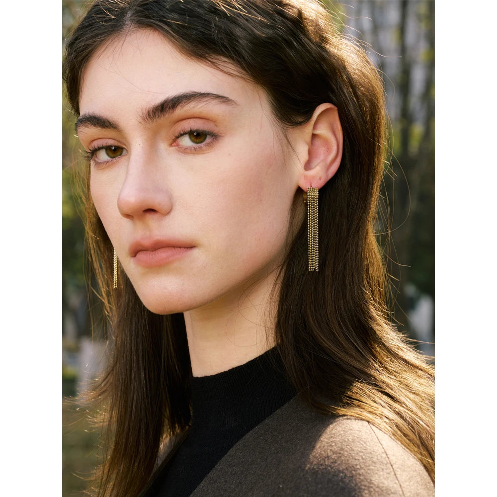Hot Style Stainless Steel Tassel Long Chain Drop Dangle Earrings Fashion Trendy Waterproof Daily Jewelry Gift