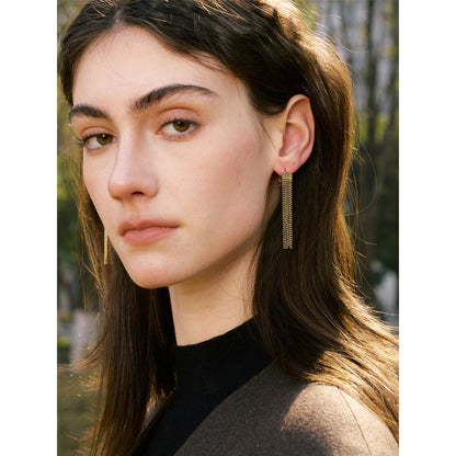 Hot Style Stainless Steel Tassel Long Chain Drop Dangle Earrings Fashion Trendy Waterproof Daily Jewelry Gift