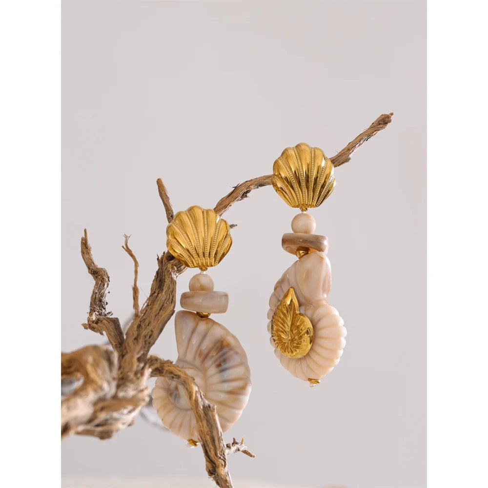Ocean Series Resin Shell Conch Drop Dangle Earrings for Women Stainless Steel Summer Holiday Daily Attractive Jewelry New