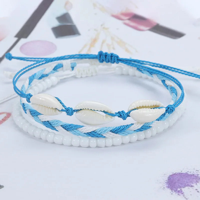 Beach Surfer Wave Bracelet ,Ocean Wave Adjustable Waterproof Handmade Braided String Beaded Bracelet Friendship Anklets