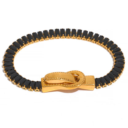 Luxury Colorful Cubic Zirconia Stainless Steel Belt Buckle Bracelet Bangle Bling Stylish Unique Waterproof Fashion Jewelry