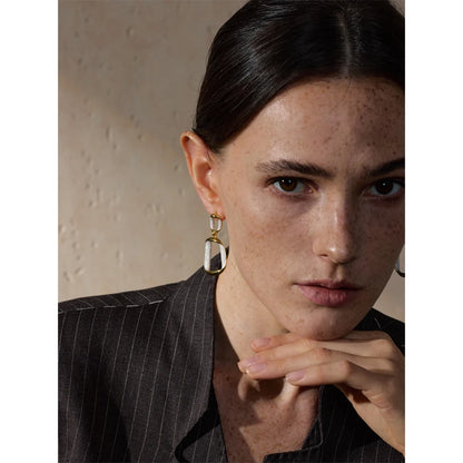 Trendy Stainless Steel White Enamel Rectangle Hollow Drop Earrings 18K Gold Color Plated Versatile Daily Jewelry Gift