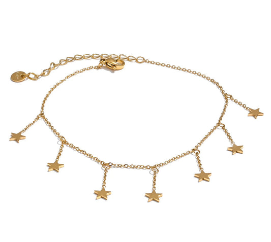 316L Stainless Steel Long Star Chain Anklet Summer Beach Foot Jewelry 18K PVD Plated Waterproof Accessories