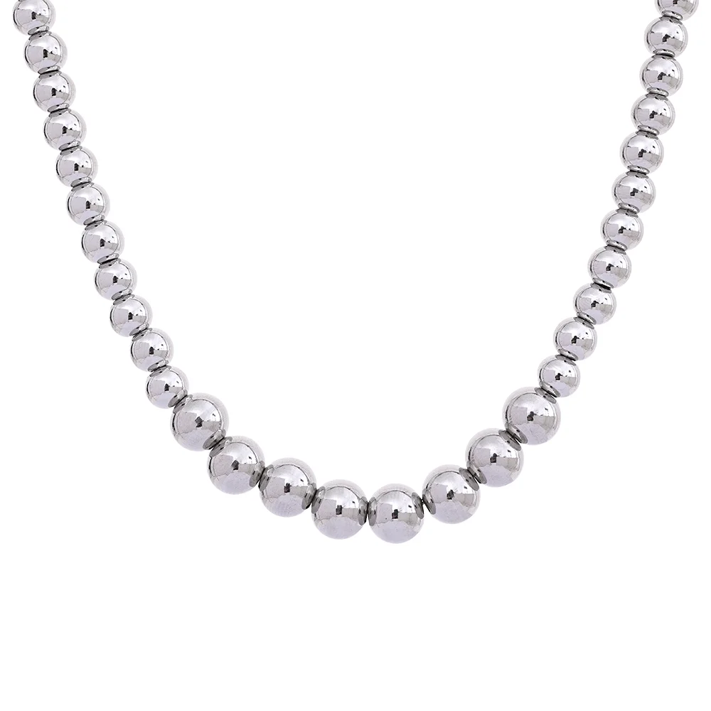 Stainless Steel Beads Handmade Fashion Chain Necklace Bracelet 18K PVD Plated Rust Proof Textured Unisex Jewelry Men Women