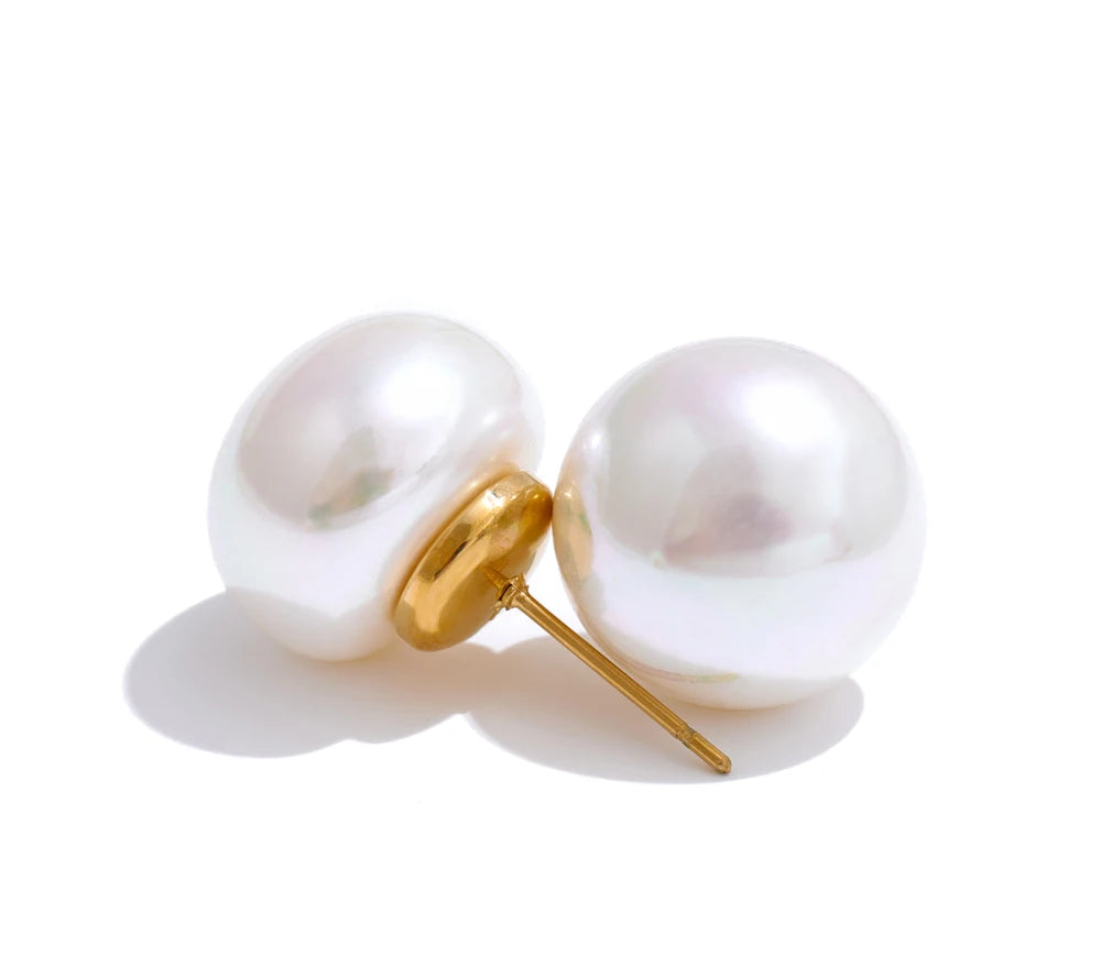 18/12mm Korean Style Simulated Pearls Round Stud Earrings Versatile Daily Accessories Stainless Steel Fashion Jewelry Gift