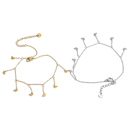 Trendy Stainless Steel Butterfly Chain Drop Foot Anklet for Women 18K PVD Plated Summer Beach Charm Jewelry Accessories