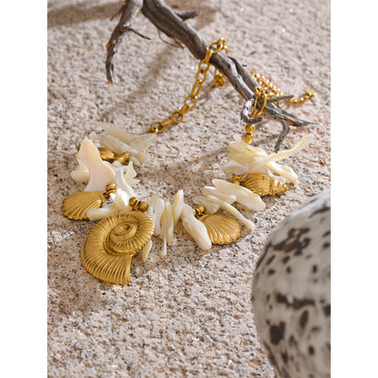 Summer Handmade Jewellery 316L Stainless Steel Resin Conch Shell Drop Necklace Golden PVD Plated Holiday Gift Accessories