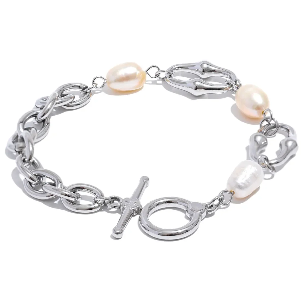 High-Grade Natural Freshwater Pearls Metal Chain Fashion Necklace Trendy 18K PVD Plated Attractive Women Jewelry Gift