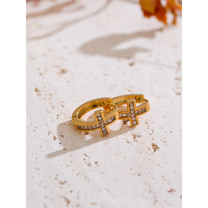High Quality Cubic Zirconia Cross Hoop Earrings Versatile Daily Stainless Steel Arrivals Charm Jewelry Gift