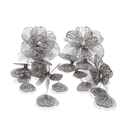 Stainless Steel Big Flower Tassel Drop Dangle Exaggerated Earrings Metal Fashion Eye-Catching Party Jewelry Hypoallergenic