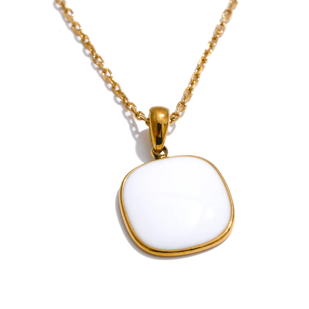Candy Color Sweet Square Pendant Necklace Stainless Steel Gold Color PVD Plated Basic Fashion Jewelry for Women for Girl