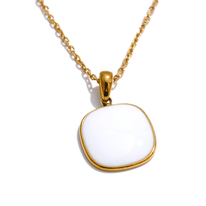 Candy Color Sweet Square Pendant Necklace Stainless Steel Gold Color PVD Plated Basic Fashion Jewelry for Women for Girl