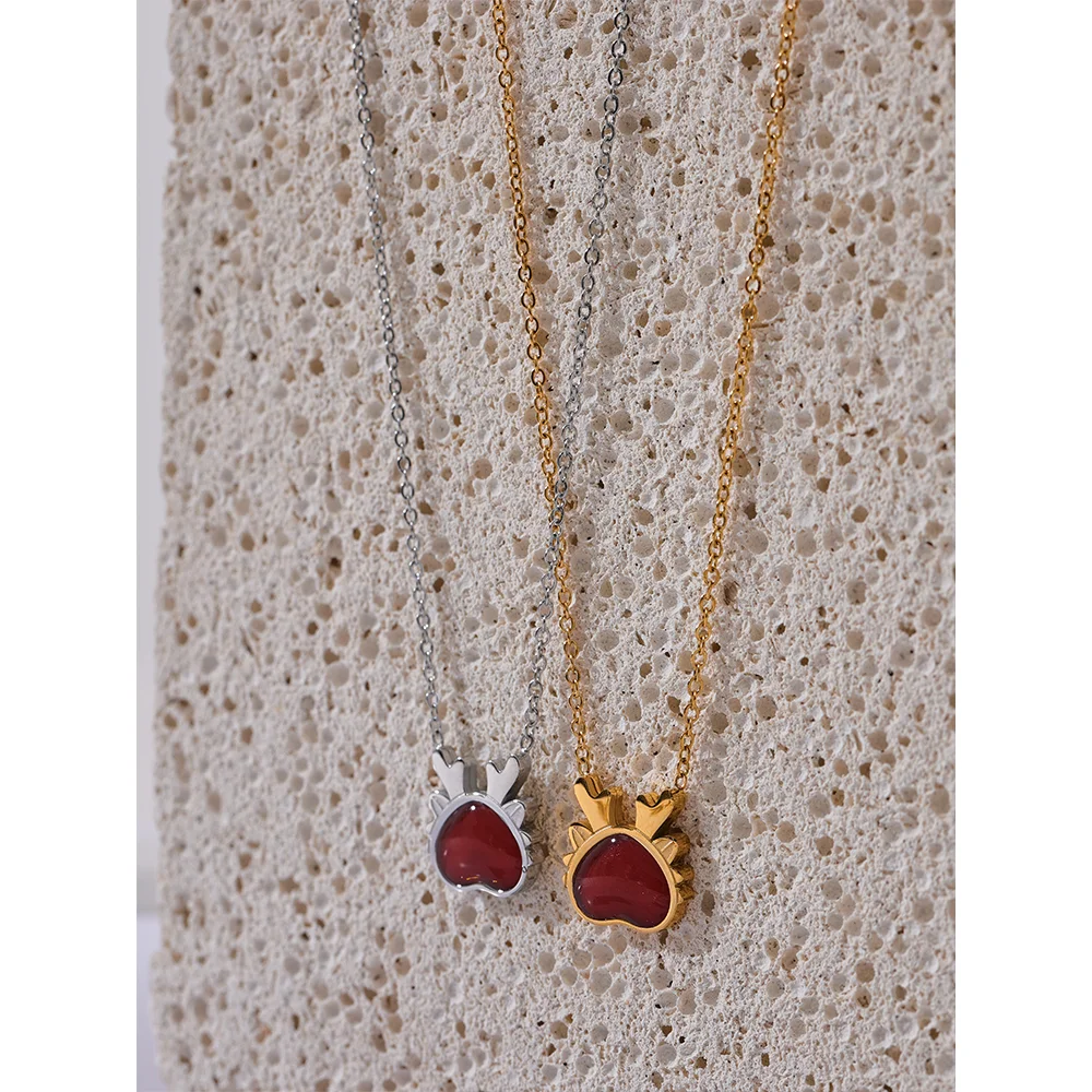 Popular Red Enamel Stainless Steel Dragon Head Pendant Lucky Necklace Exquisite Fashion Christmas Gift Jewelry