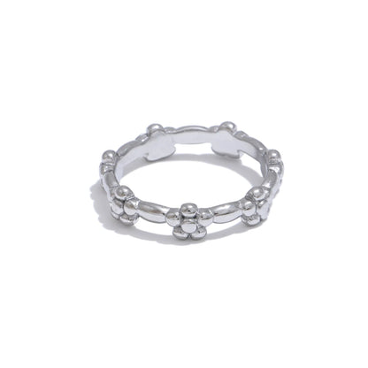 Waterproof Stainless Steel Metal Flower Thin Ring Tarnish Resistant Simple Chic Finger Jewelry Accessories for Women