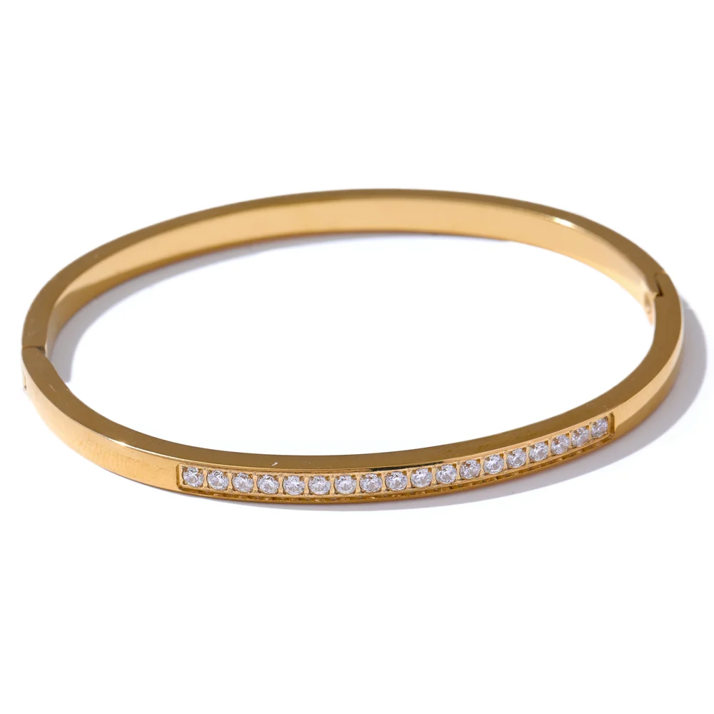 60mm Chic Shiny Cubic Zirconia Daily Bracelet Bangle 316L Stainless Steel Fashion Trendy Waterproof Jewelry Accessories