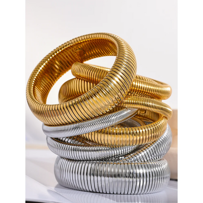 Waterproof Stainless Steel Elastic Thick Metal Bracelet Bangle 18K Gold Plated Trend Fashion Unisex Jewelry Men Women