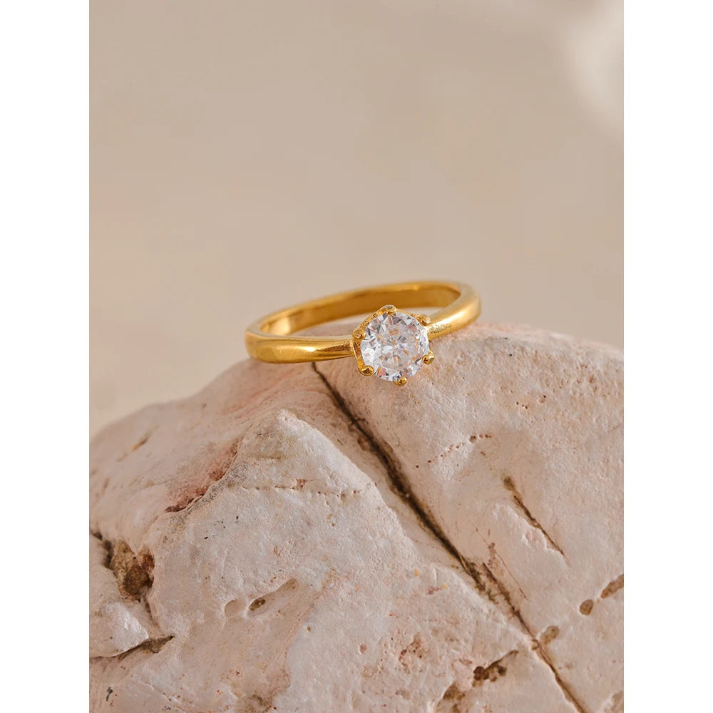 AAA Cubic Zirconia Classic Ring High Quality 18k Gold Color Stainless Steel Fashion Charm Jewelry