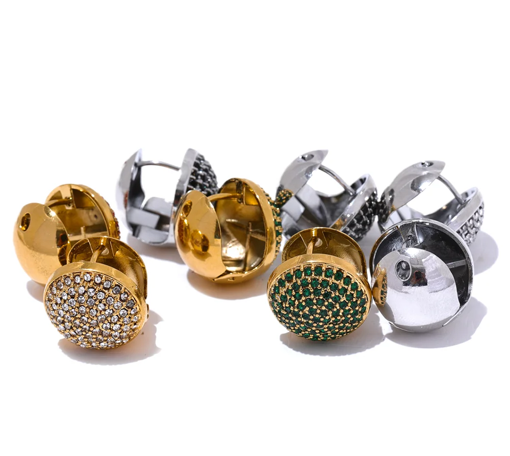 Luxury Bling Multi Color Cubic Zirconia Stainless Steel Round Hollow Hoop Earrings for Women Waterproof Fashion Jewelry