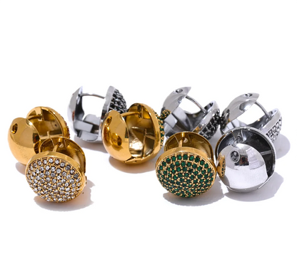 Luxury Bling Multi Color Cubic Zirconia Stainless Steel Round Hollow Hoop Earrings for Women Waterproof Fashion Jewelry