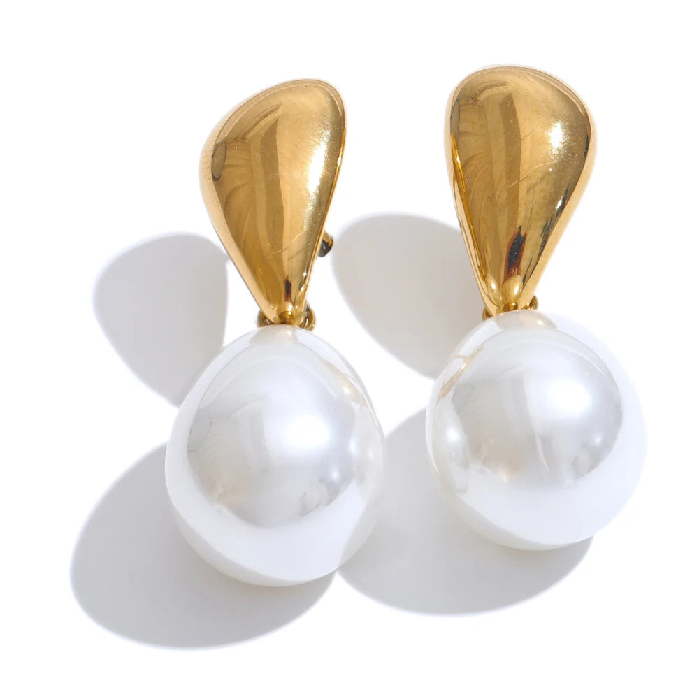 Popular Arrival Simulated Pearls Geometric Drop Elegant Earrings Stylish Stainless Steel Versatile Daily Jewelry Gift