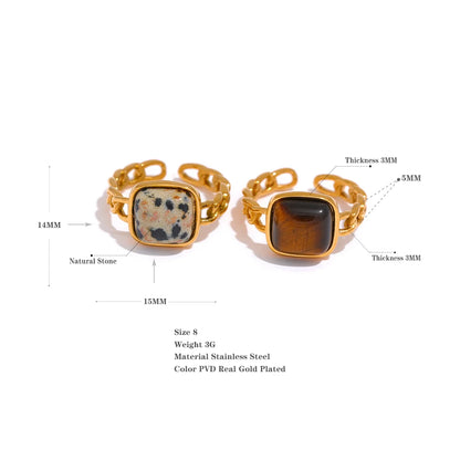 Stainless Steel Natural Stone Open Tiger Ring  for Women Vintage 18K Gold PVD Plated Finger Trendy Jewelry кольца