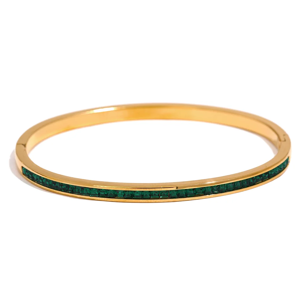 Two Shape Round Square Colorful Cubic Zirconia Stainless Steel Bracelet Bangle Luxury Fashion Women Jewelry Bijoux