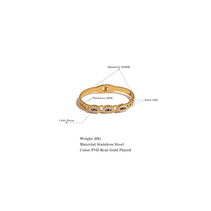 Charm Turkish Evil Eye Stainless Steel Statement Bangle Bracelet Trendy Fashion Zircon Waterproof Gold Color Jewelry