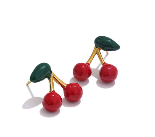 Hot Style Stainless Steel Enamel Cute Cherry Fashion Stud Earrings Gift Women Prevent Allergy Trending Exquisite Jewelry