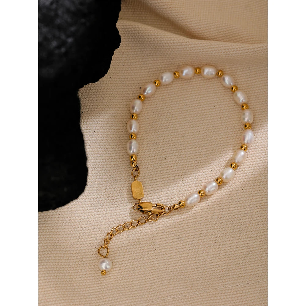 Natural Freshwater Pearls Fashion Handmade Bracelet Bangle Women Waterproof PVD Charms Stainless Steel Beads Jewelry Gift