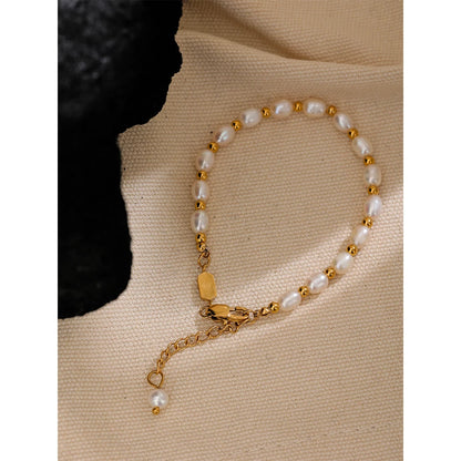 Natural Freshwater Pearls Fashion Handmade Bracelet Bangle Women Waterproof PVD Charms Stainless Steel Beads Jewelry Gift