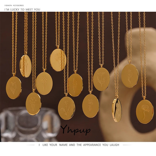 316 Stainless Steel 12 Month Birth Flower Floral Pendant Necklace Mother Sister Giff PVD Collar Golden Necklace Waterproof