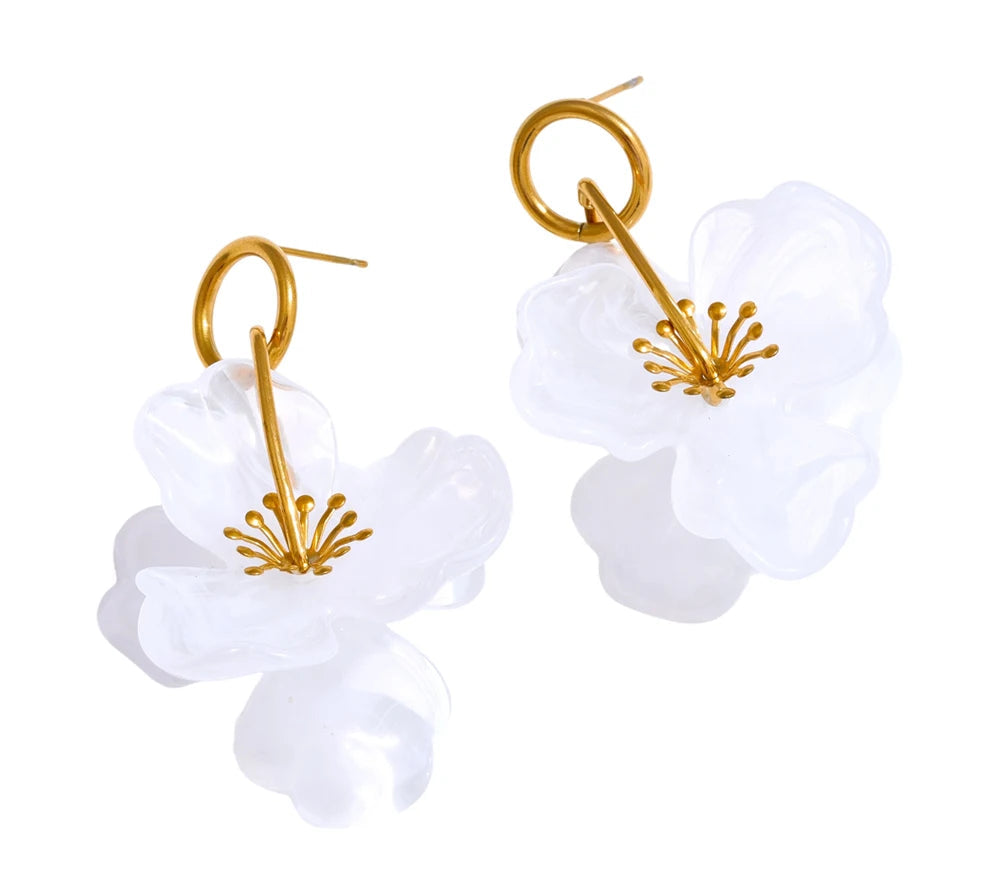 Arrivals White Resin Flower Dangle Earrings for Women Stainless Steel Summer Popular Jewelry Recommend 2025