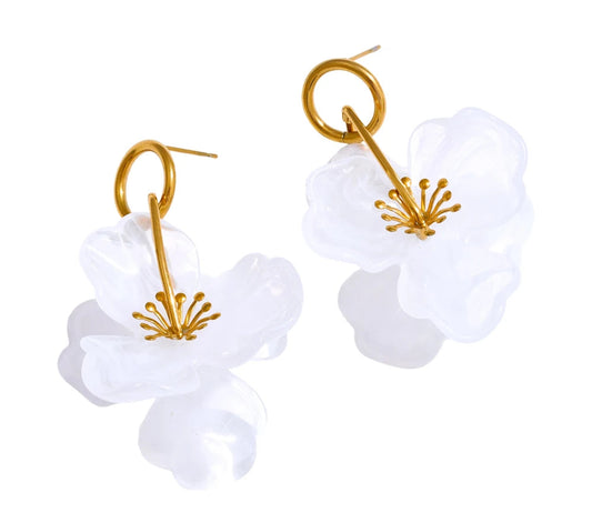 Arrivals White Resin Flower Dangle Earrings for Women Stainless Steel Summer Popular Jewelry Recommend 2025