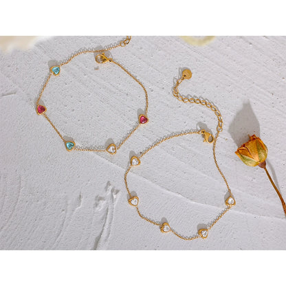 Colorful White Heart Cubic Zirconia Chain Stainless Steel Trendy Anklet for Women Fashion Delicate Summer Jewelry New