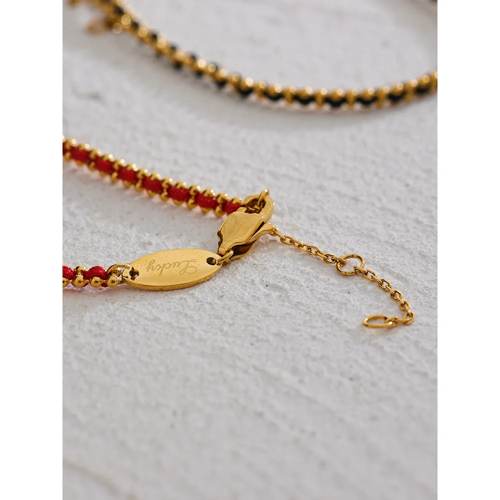 Exquisite Black Red Polyester Thread Handmade Chain Chic Thin Bracelet Bangle Stainless Steel Korean Dainty Jewelry Gift