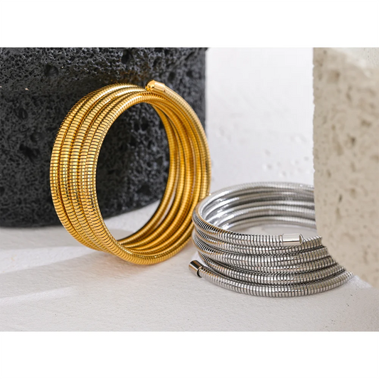 Stainless Steel Stackable Multi-Layer Wrap Arm Bracelet Bangle Metal Elastic Waterproof Fashion Unisex Jewelry Men Women